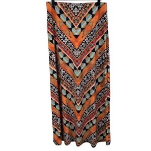 ECI Bohemian Turquoise Orange Patterned Maxi Skirt